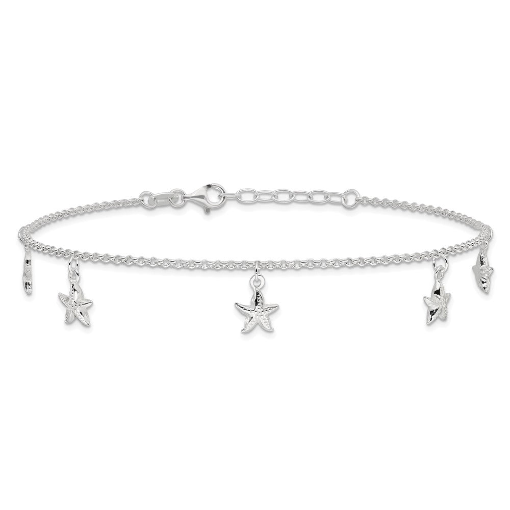 Sterling Silver Starfish Dangles 10 inch Plus 1 inch Ext. Anklet