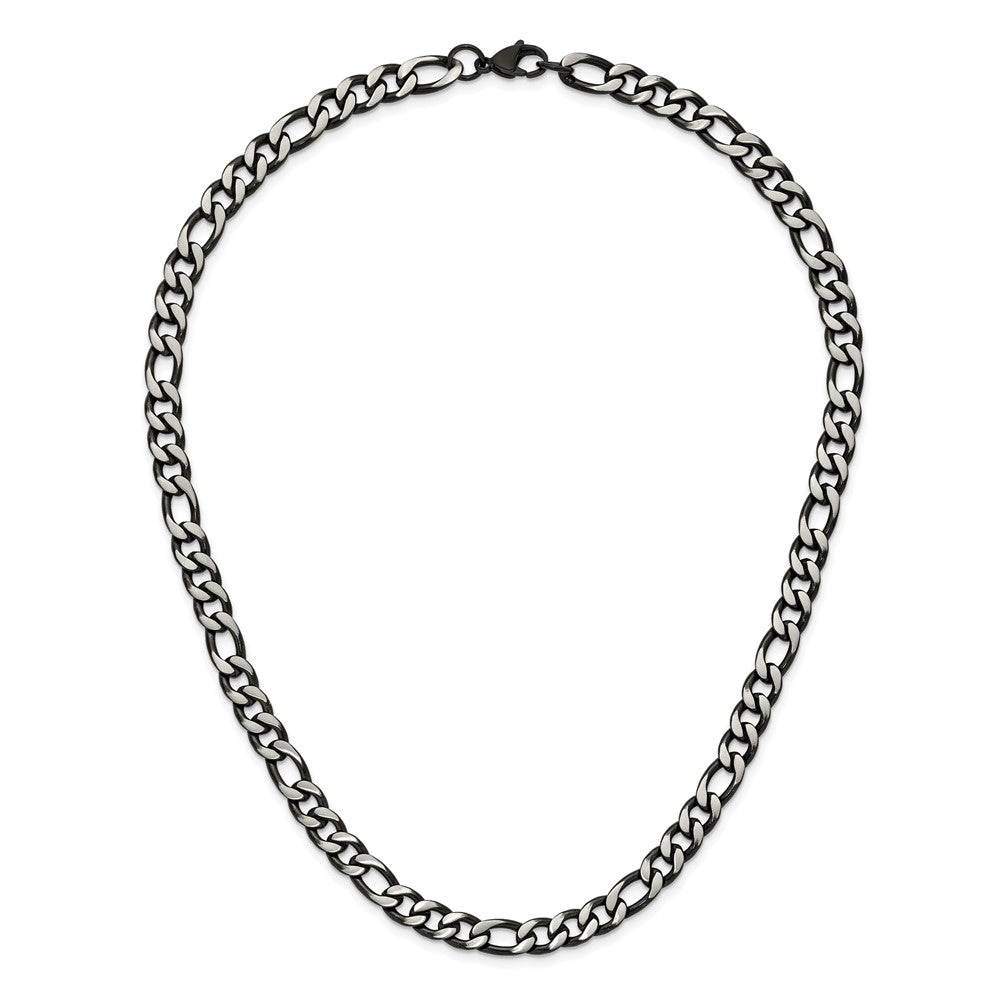 Chisel Stainless Steel Brushed and Polished Black IP-plated 7.5mm 30 inch Figaro Chain Necklace