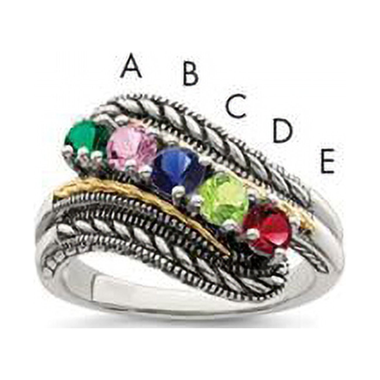 Sterling Silver Antiqued w/14k 5-stone Mother's Ring Mounting