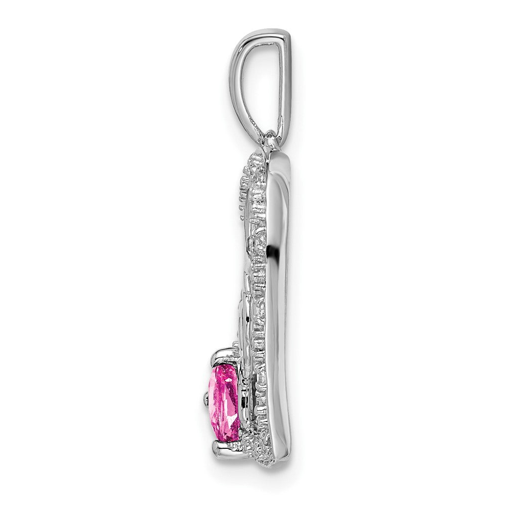 14k White Gold Pink Sapphire and Diamond MOM Heart Pendant