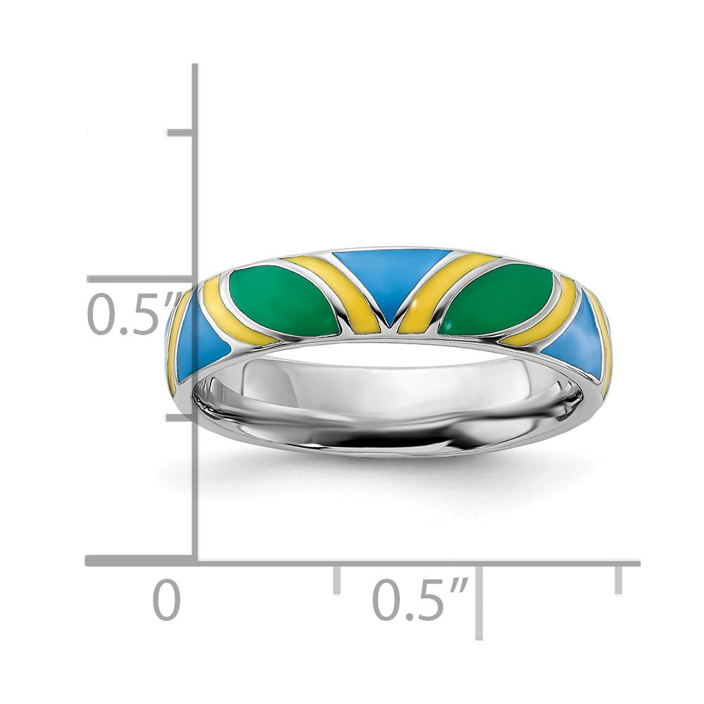 Sterling Silver Stackable Expressions Polished Multi color Enameled Ring Size -9