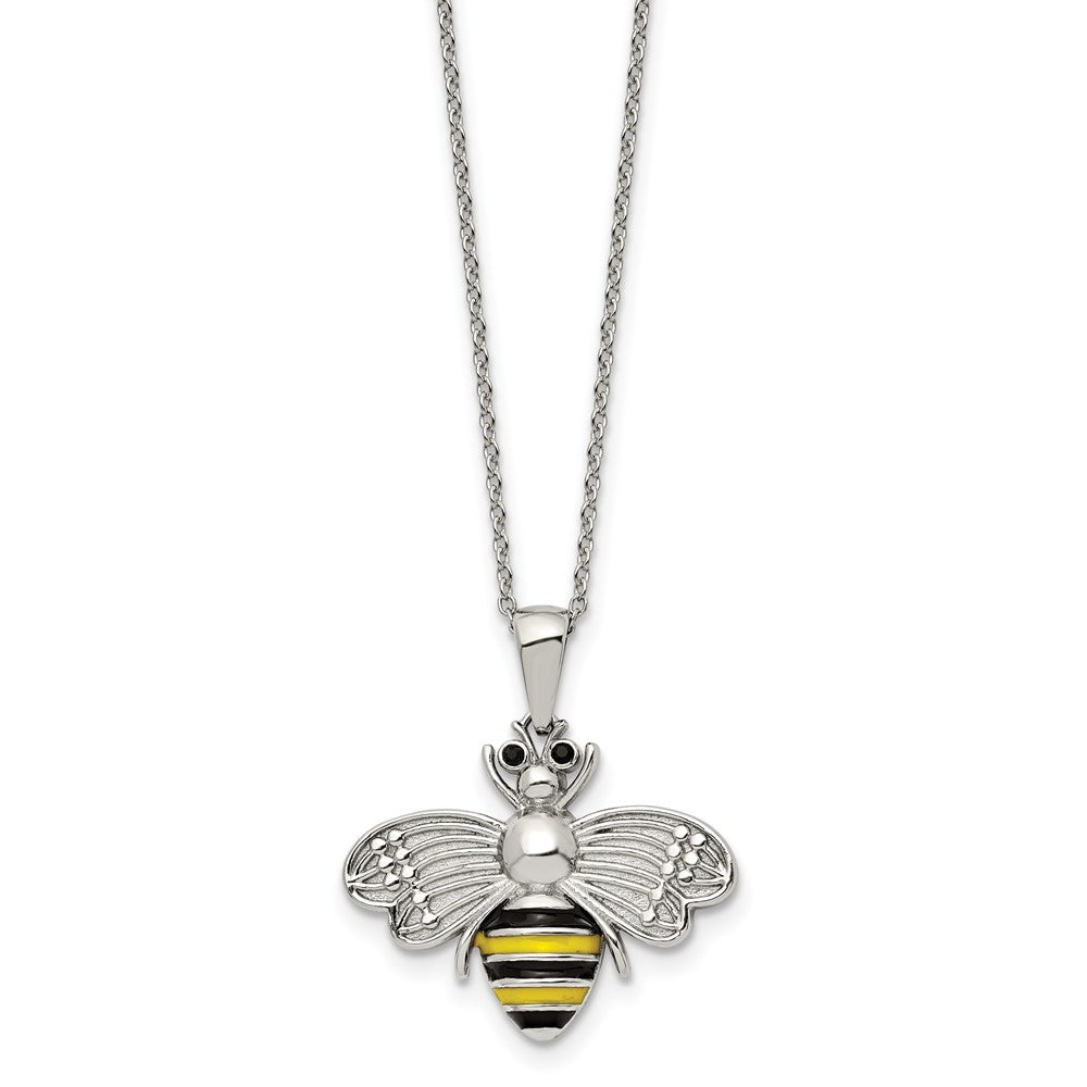 Stainless Steel Polished Preciosa Crystal Enamel Bee 17.75in w/2in ext. Nec