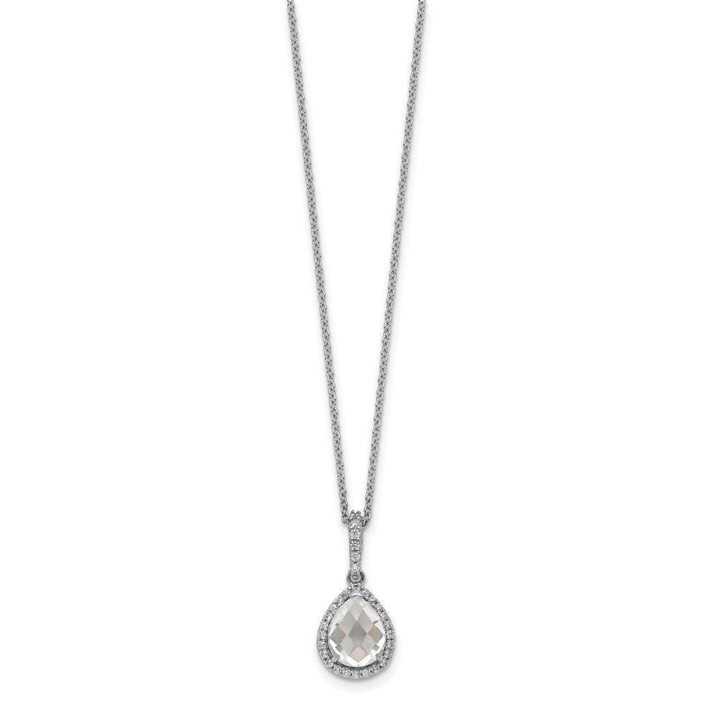 Cheryl M Sterling Silver Rhodium-plated Checkerboard-cut and Brilliant-cut CZ Halo Teardrop 18 Inch Necklace 18 Inches
