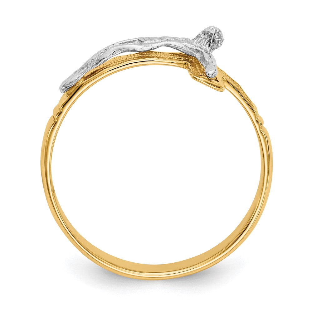 14K Two-Tone Polished Diamond-Cut Mens Crucifix Ring Size 9