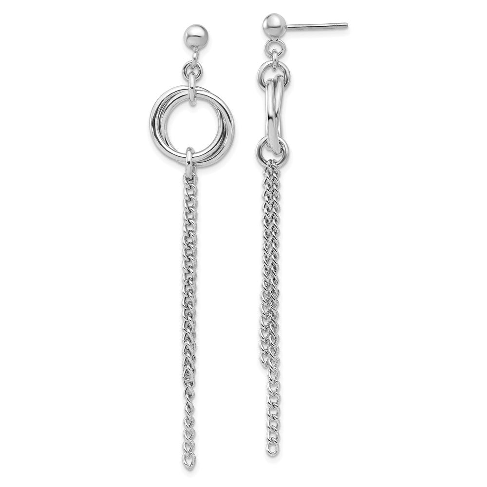 Sterling Silver RH-plated Polished Circle Drop Chain Post Earrings