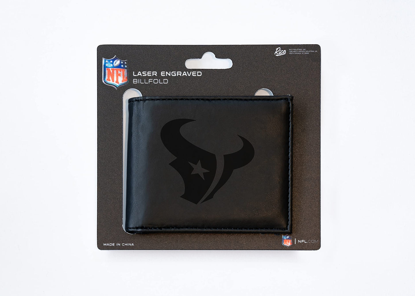 Rico Industries Football Houston  Black Laser Engraved Bill-fold Wallet - Slim Design - Great Gift