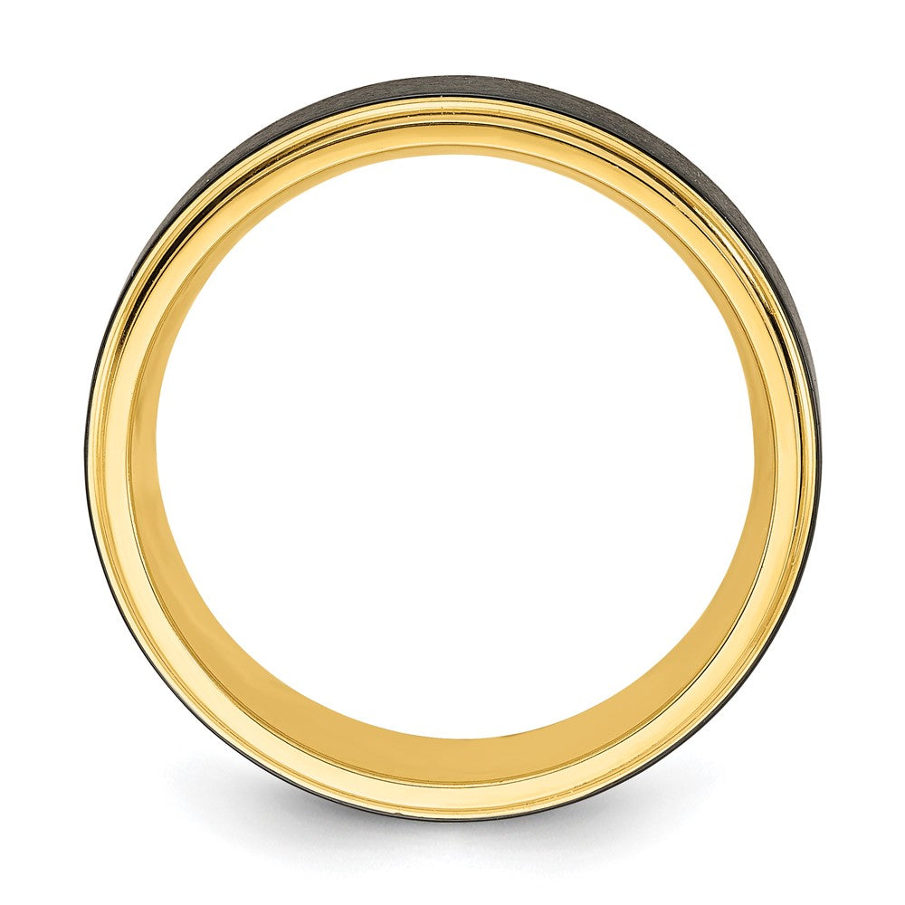 Black Zirconium Polished Yellow IP-plated w/Brushed Center 8mm Band Size - 7.5