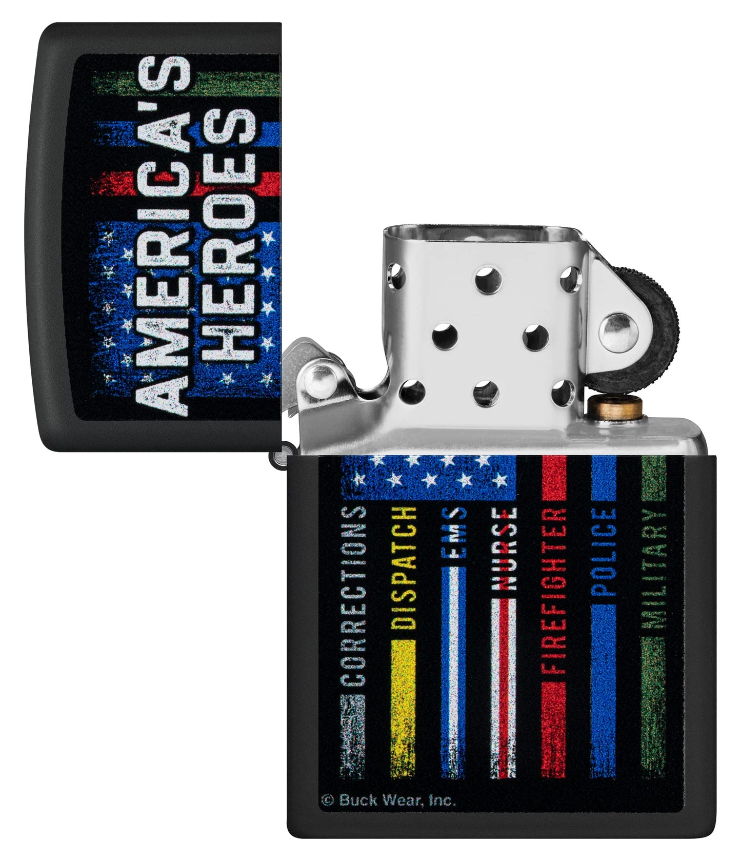 Zippo Buckwear America's Heroes Design Black Matte Pocket Lighter