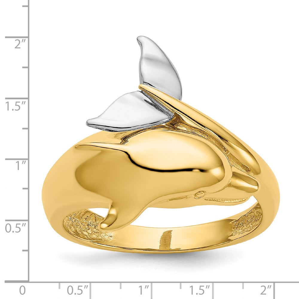 14k Two-tone Polished Dolphin Ring Size 7.5