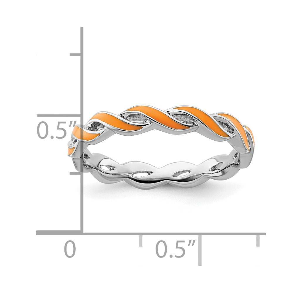 Sterling Silver Stackable Expressions Orange Enamel Ring Size -5