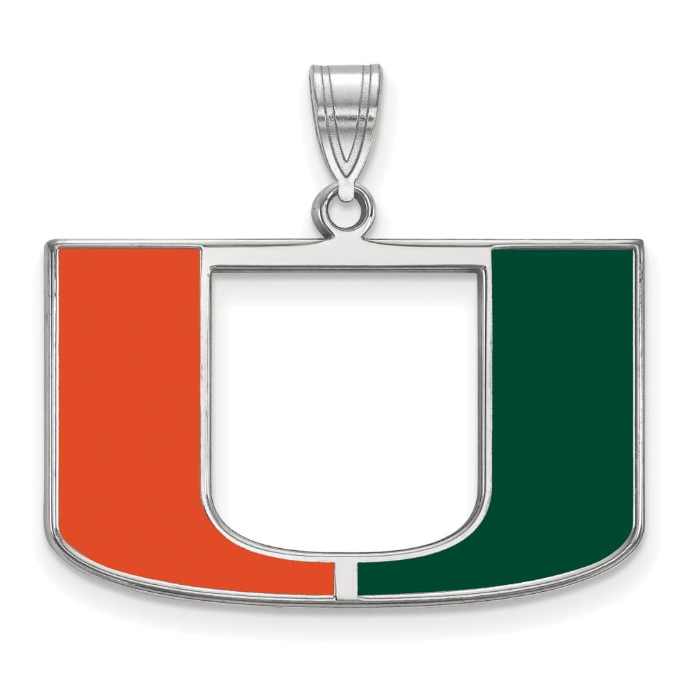LogoArt SS032UMF Sterling Silver University of Miami Large Enamel Pendant