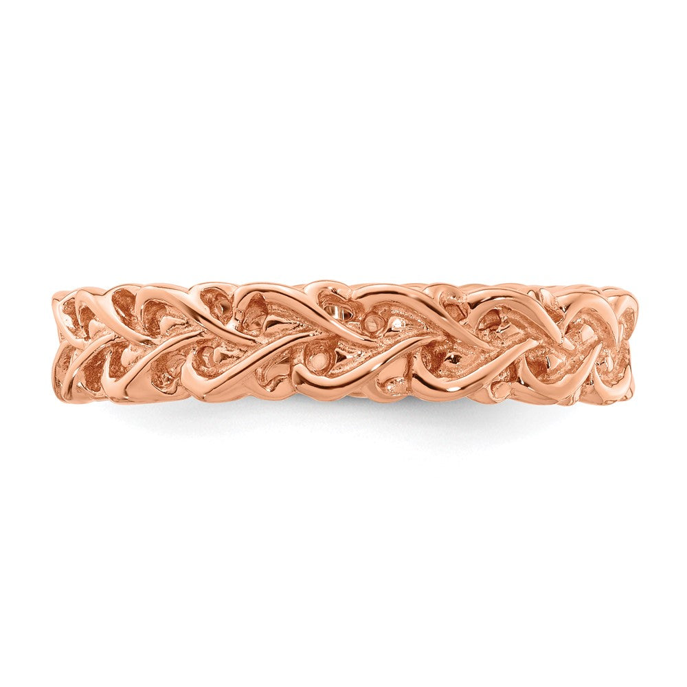 Sterling Silver Stackable Expressions Pink-plated Carved Ring Size -5