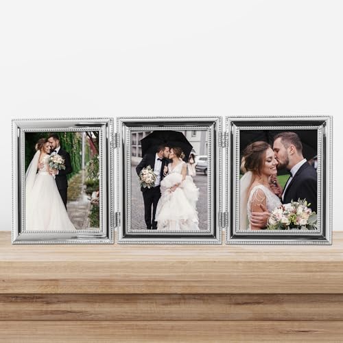 Lawrence Frames 510745T Beaded Silver Plated Triple Picture Frame - 4 x 5 in.