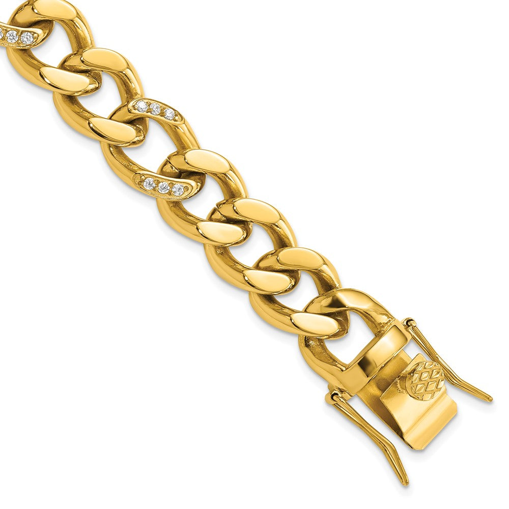Stainless Steel Polished Yellow IP-plated w/CZ 8in Bracelet 8 inches