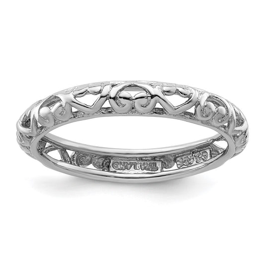 Sterling Silver Stackable Expressions Rhodium Carved Ring Size -9
