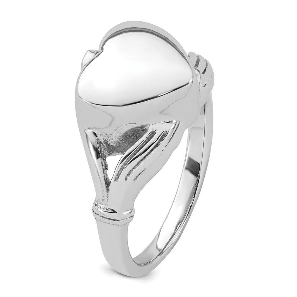 Sterling Silver Rhodium-plated Polished Claddagh Heart Ash Holder Size 6 Ring