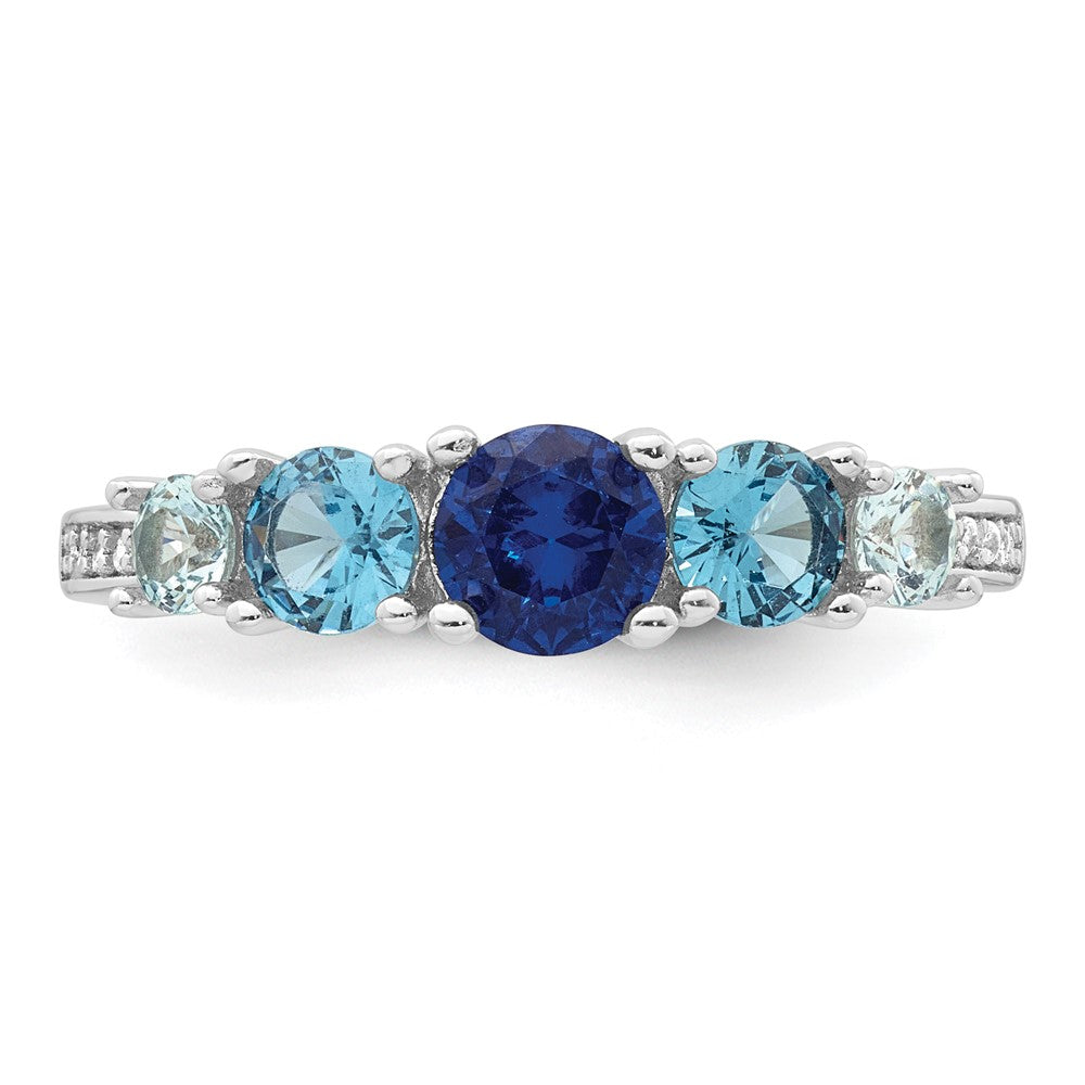Sterling Silver Rhodium-plated Polished Lab Created Spinel/Lab Created Aquamarine/CZ  5-Stone Size 6 Ring