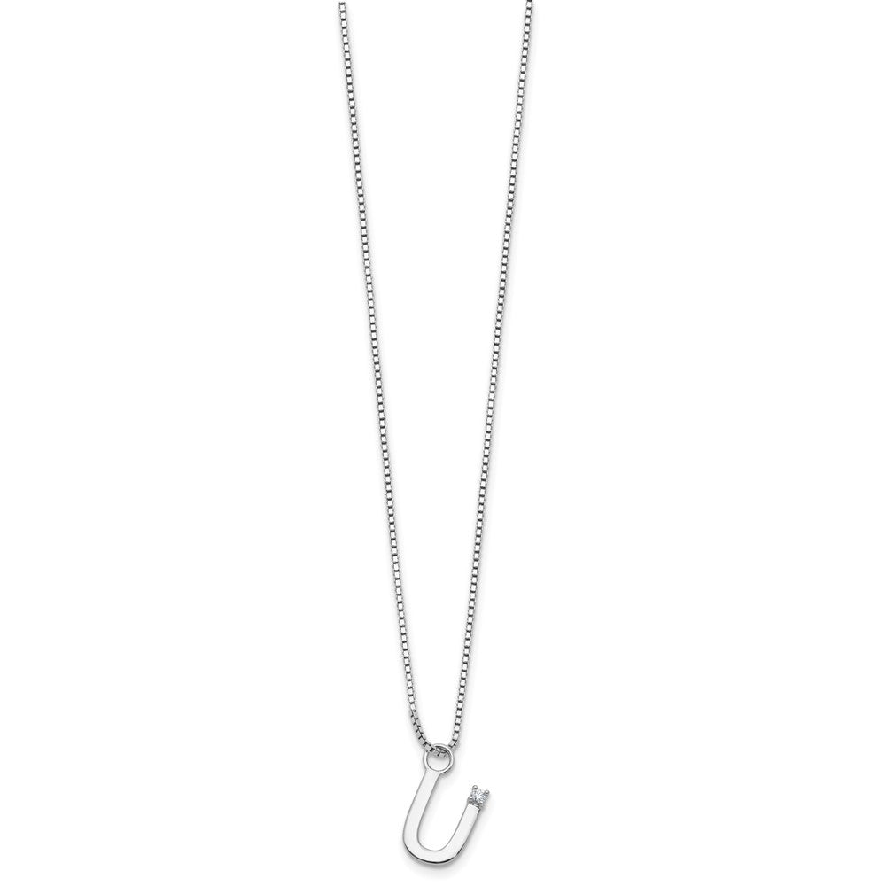 White Ice Sterling Silver Rhodium-plated 18 inch Diamond Letter U Initial Necklace plus 2 inch Extender 18 Inches