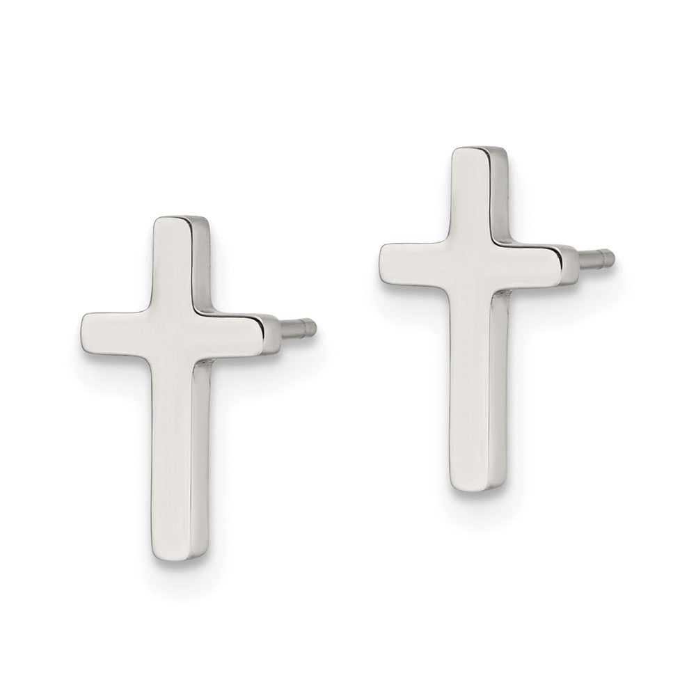 Stainless Steel Polished Cross Post Earrings