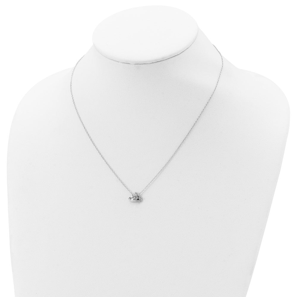 Sterling Silver Rhodium-plated Polished & Beaded CZ Crown with 2 Inch Extension Necklace 16 Inches