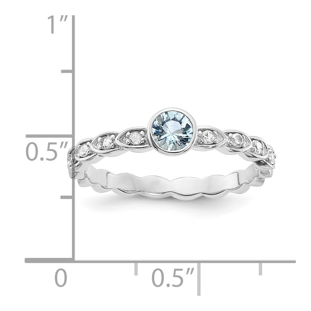 Sterling Silver Aquamarine and Diamond Ring