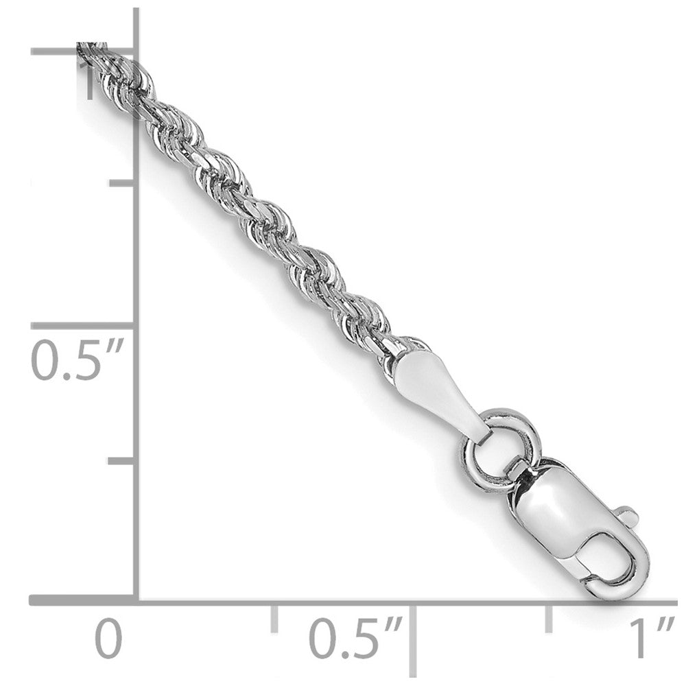 14K White Gold 9 inch 2mm Diamond-cut Rope with Lobster Clasp Anklet