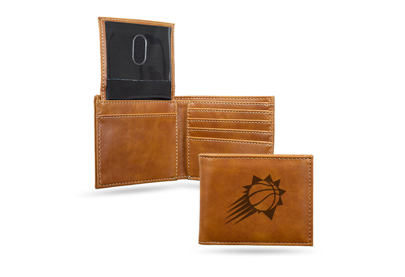 NBA Phoenix Suns Brown Faux Leather Bi-fold Wallet with 4 Card Slots and Flip-up ID Window QGC7239