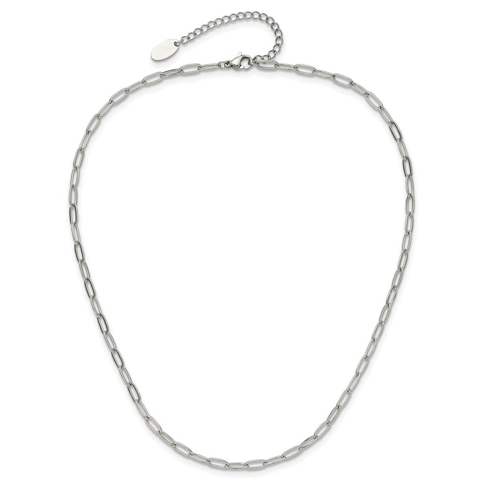 Stainless Steel Polished Open Link Paperclip 15in w/2in ext. Necklace
