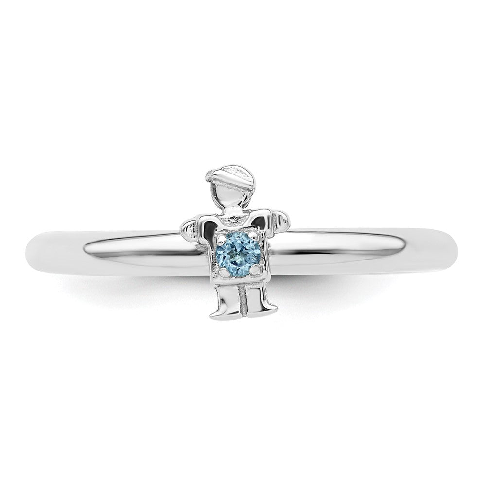 Sterling Silver Stackable Expressions Rhodium Blue Topaz Boy Ring