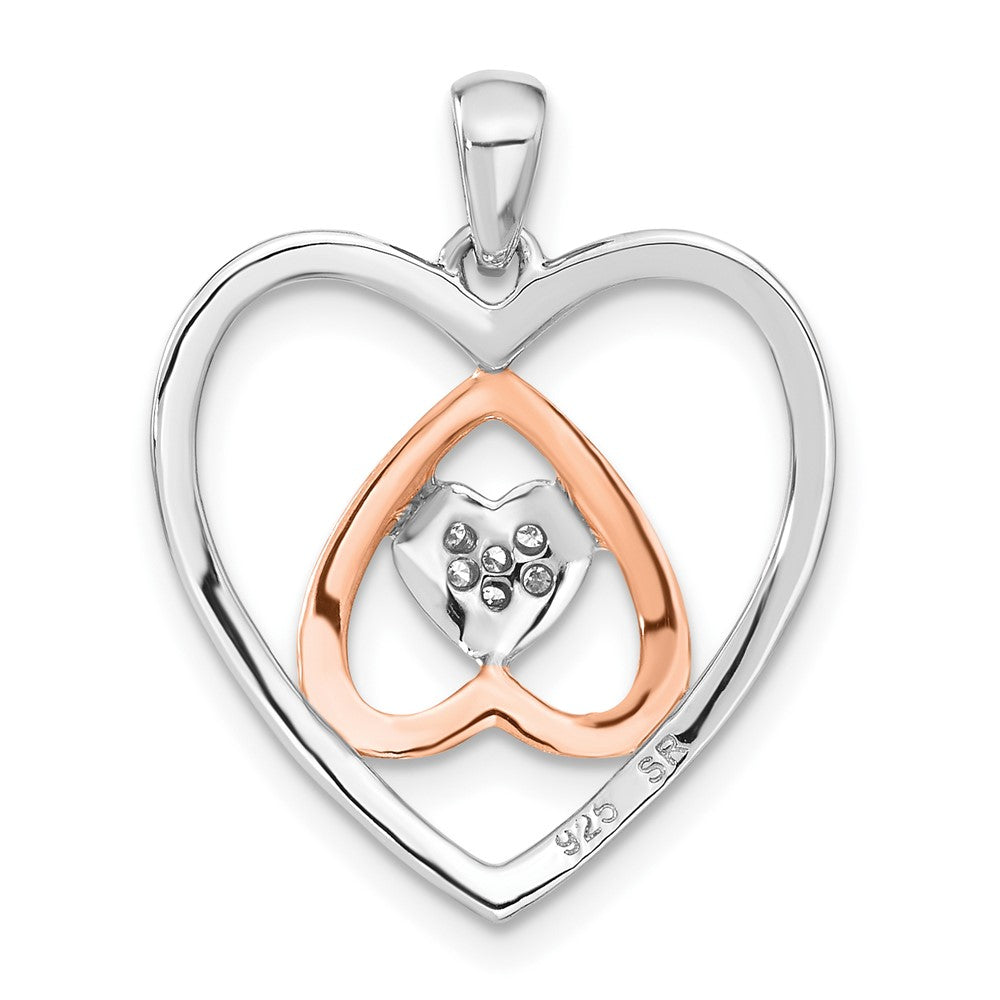 Sterling Silver and Rose-tone Diamond Heart Pendant