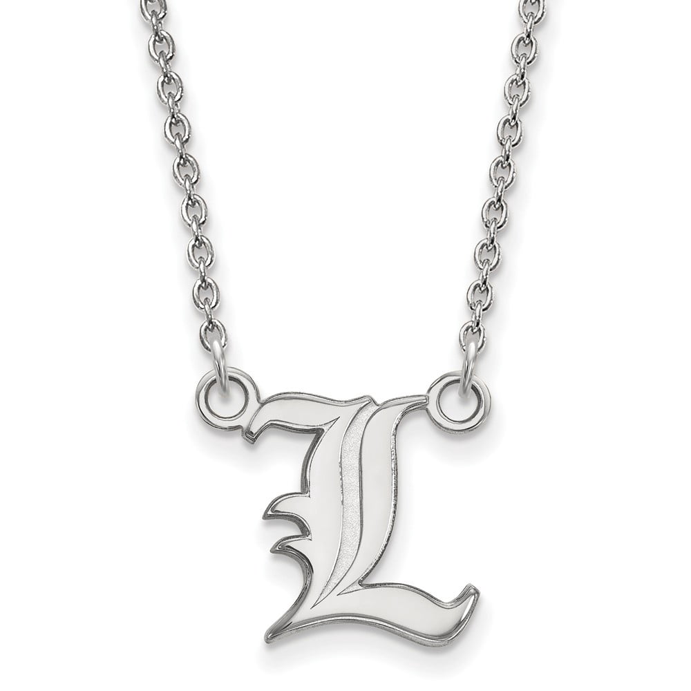 Sterling Silver Rhodium-plated LogoArt University of Louisville Letter L Small Pendant 18 inch Necklace Q-SS011UL-18