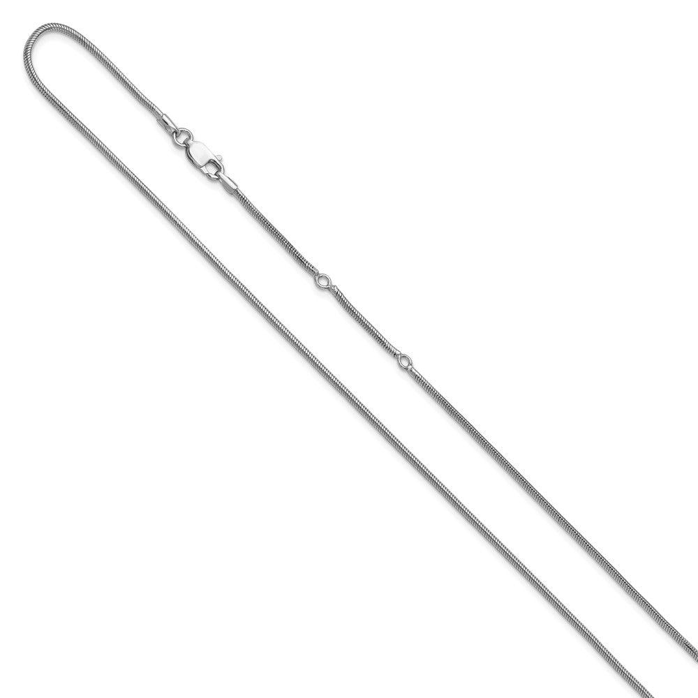 SS Rh-plat 1.6mm Round Snake 1in+1in Adjustable Chain