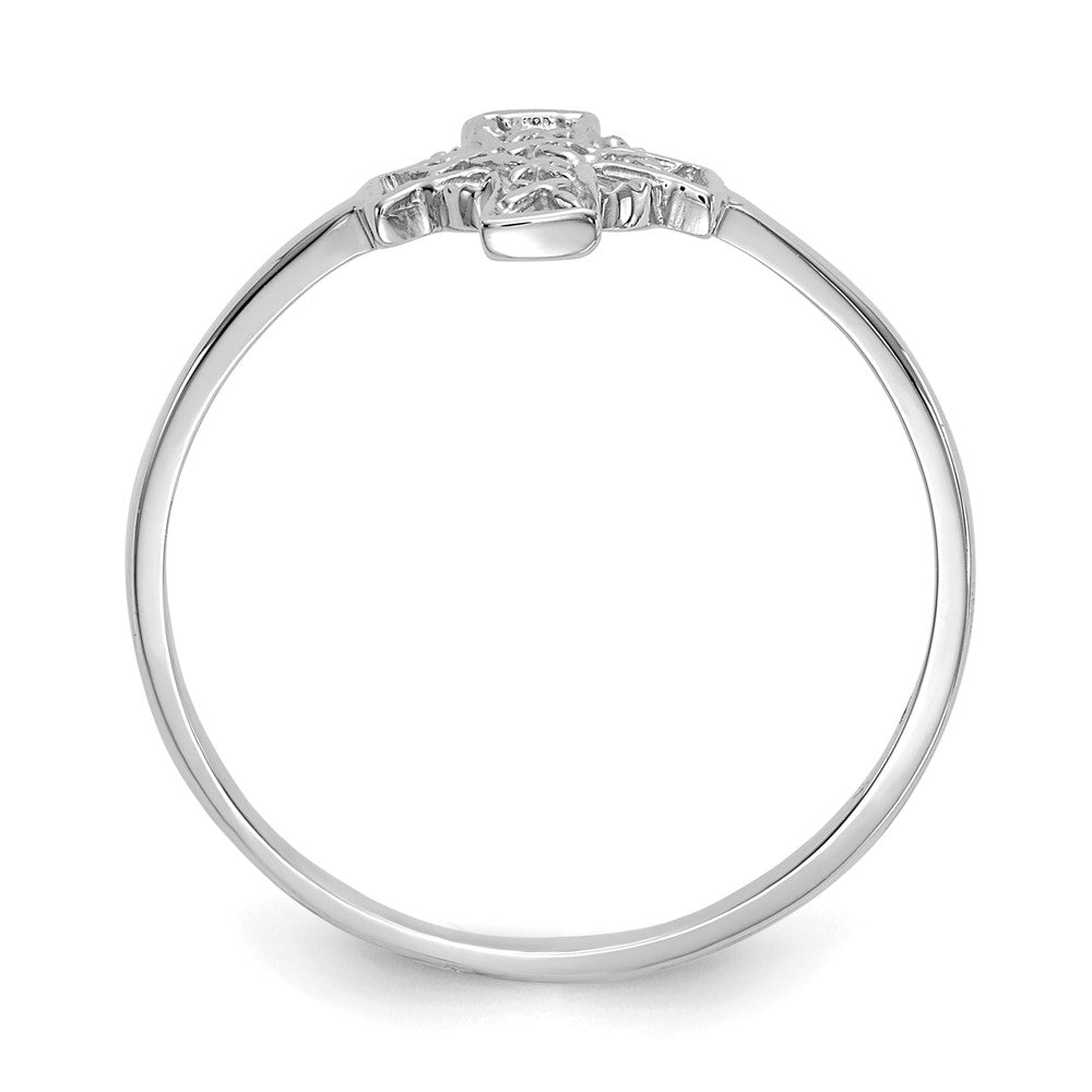 14k White Gold Polished Celtic Cross Ring Size 7
