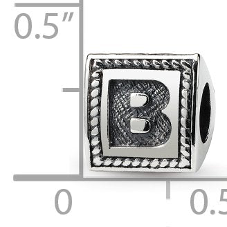 925 Sterling Silver Polished Artisan Oxidized Reflections Letter Name Personalized Monogram Initial B Triangle Block Bea