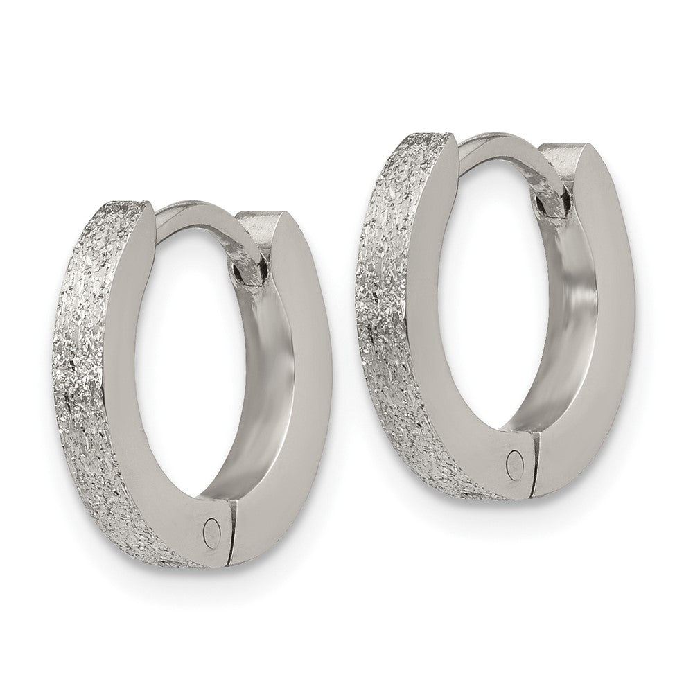 Stainless Steel Polished and Sandblasted 2mm Hinged Hoop Earrings