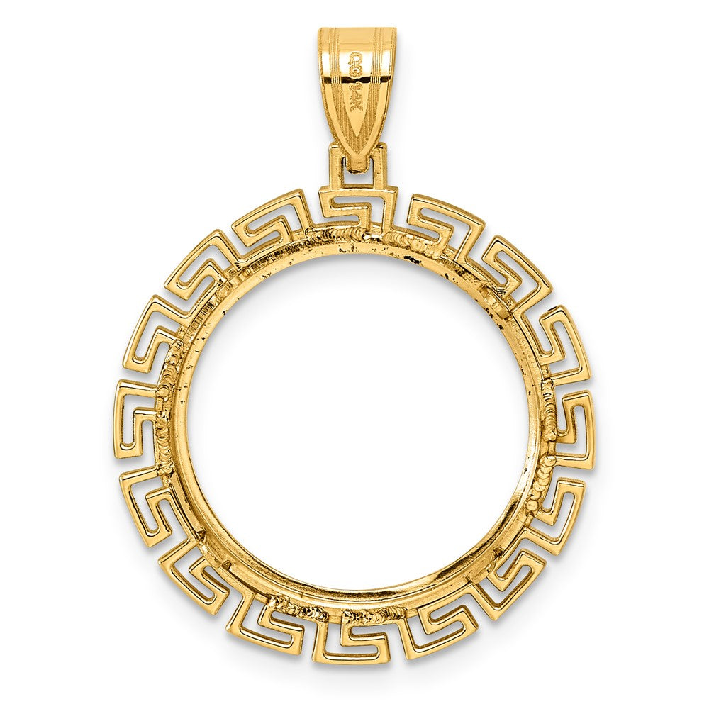 14k Diamond Cut Greek Key with 18.0mm Prong Coin Bezel Pendant