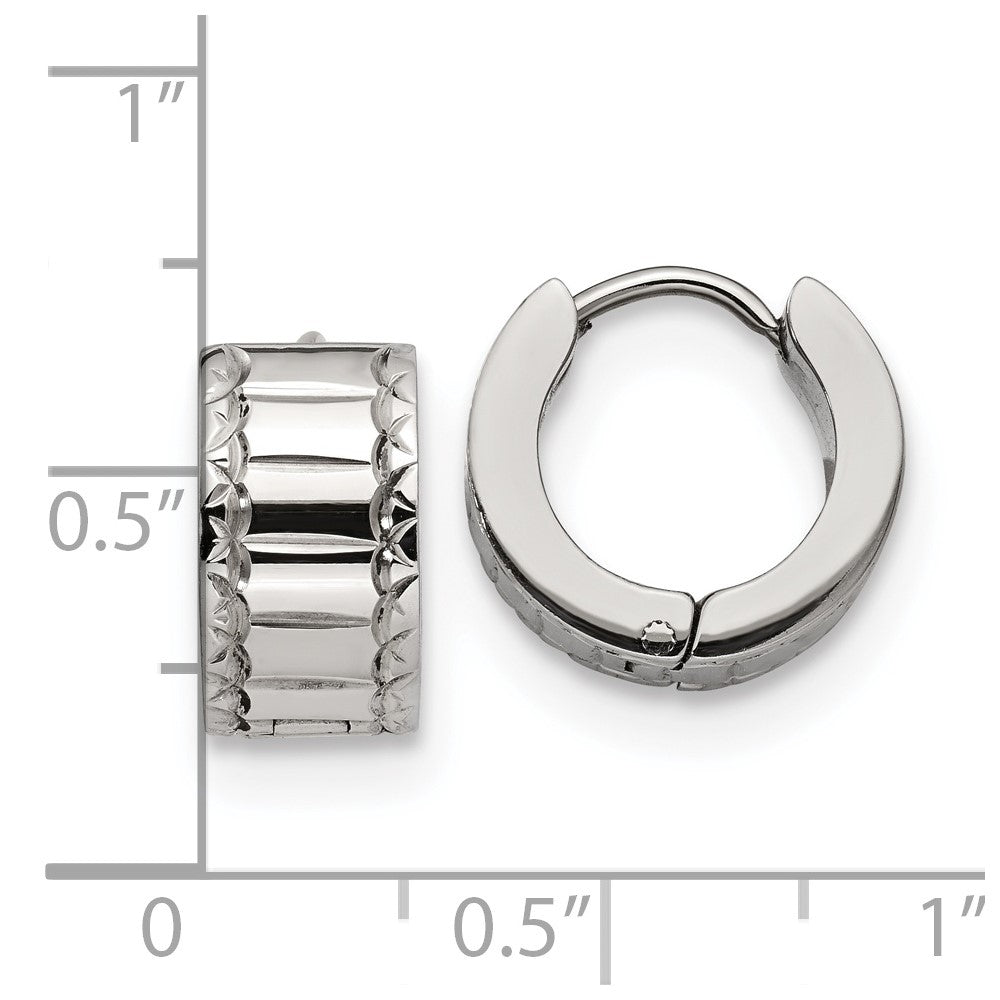 Stainless Steel Polished and Textured 5mm Hinged Hoop Earrings