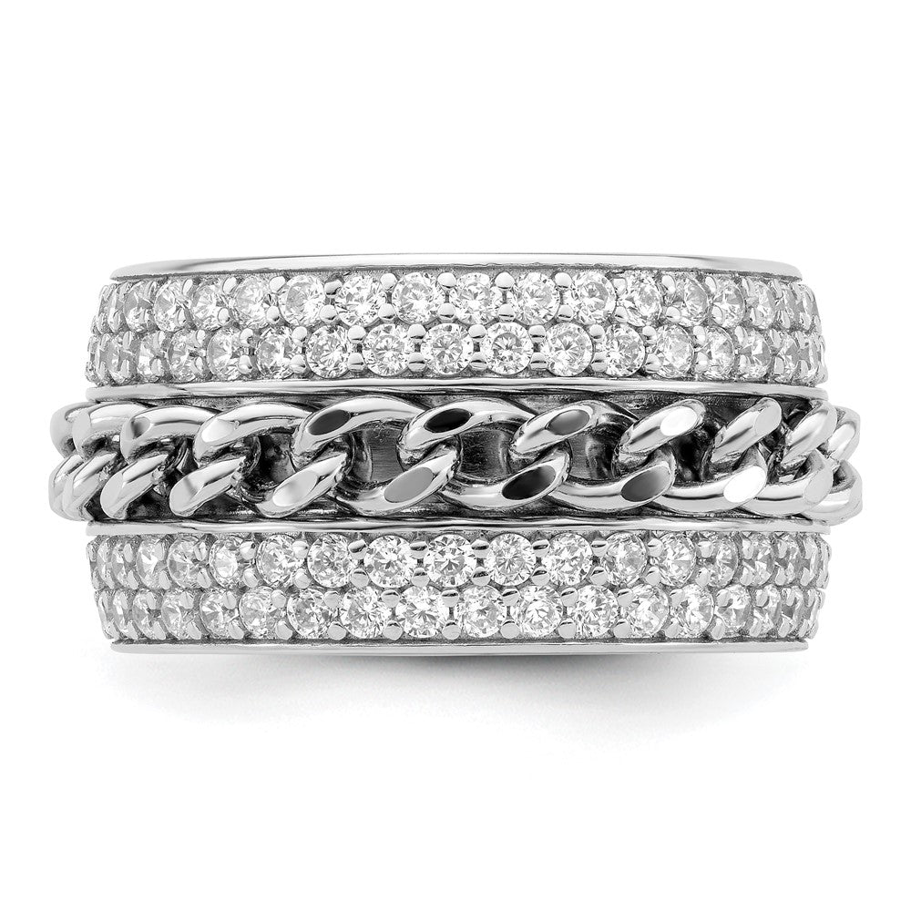 Sterling Silver Rhodium-plated CZ Spinning Chain Center Ring