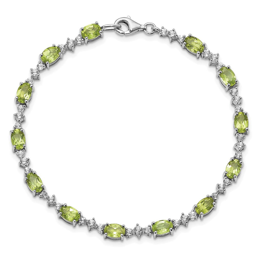 Sterling Silver Rhodium-plated Peridot White Topaz Bracelet 7 inches