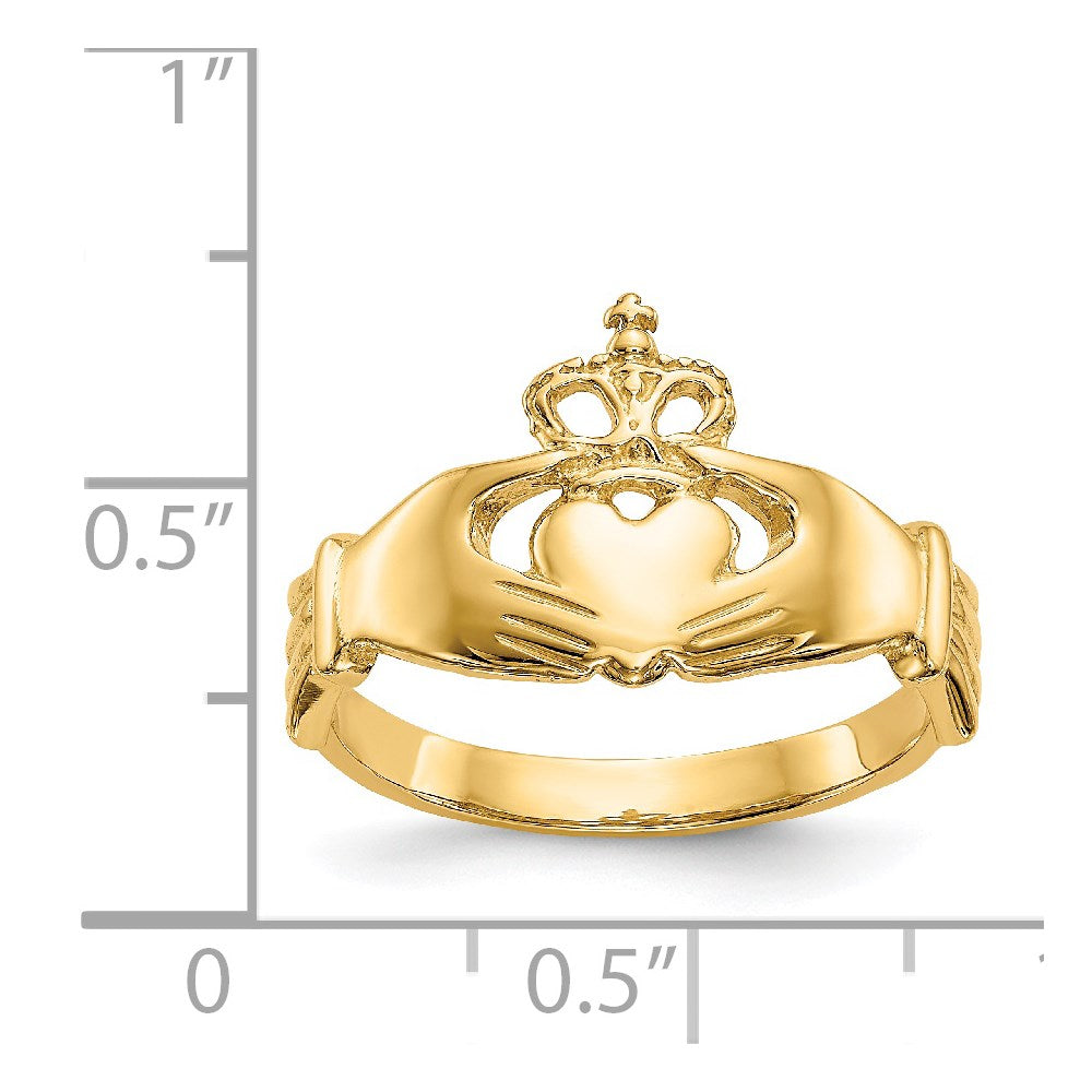 14k Polished Claddagh Ring Size 7