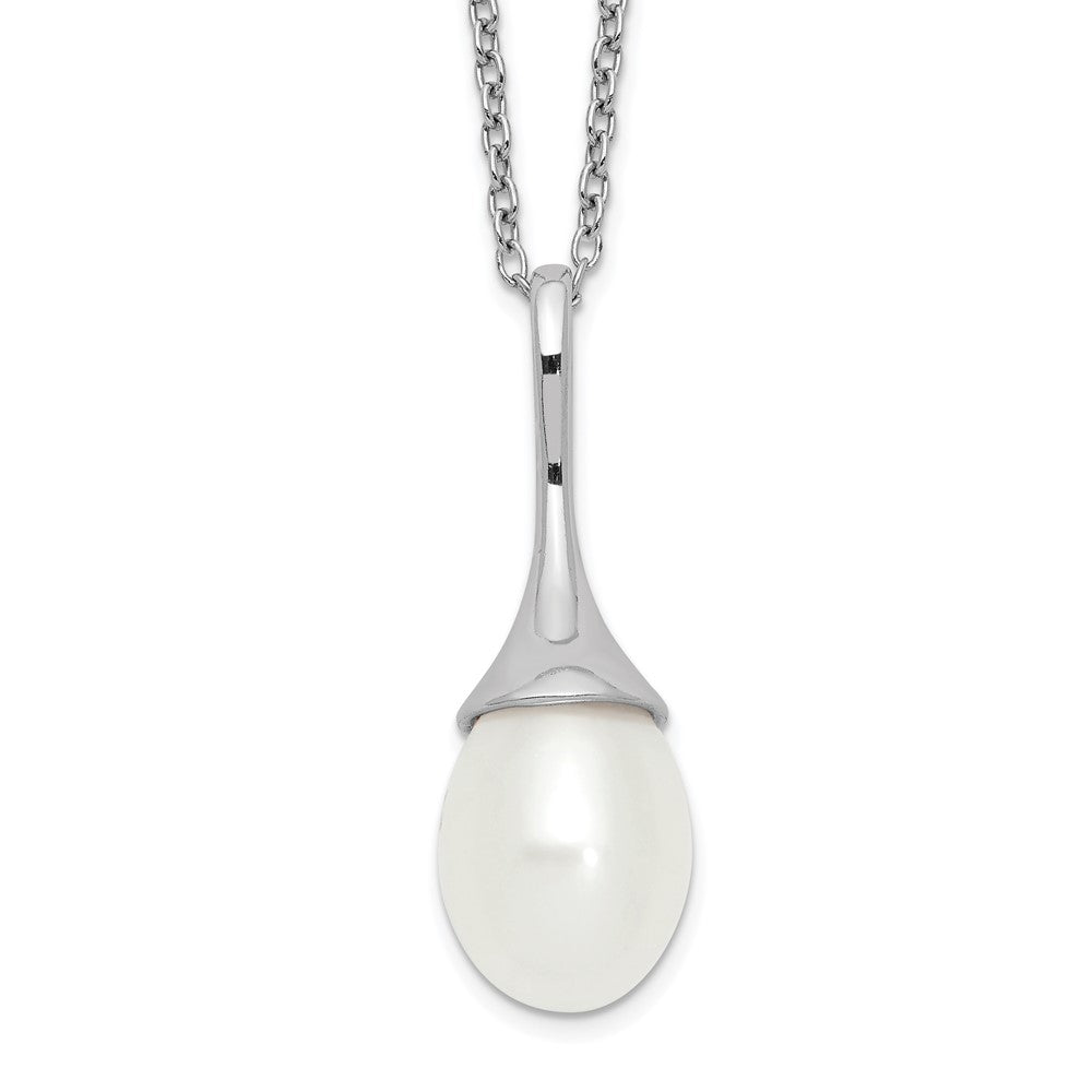 Sterling Silver Rhodium-plated 8-9mm White Teardrop Freshwater Cultured Pearl 17 inch Necklace 17 Inches