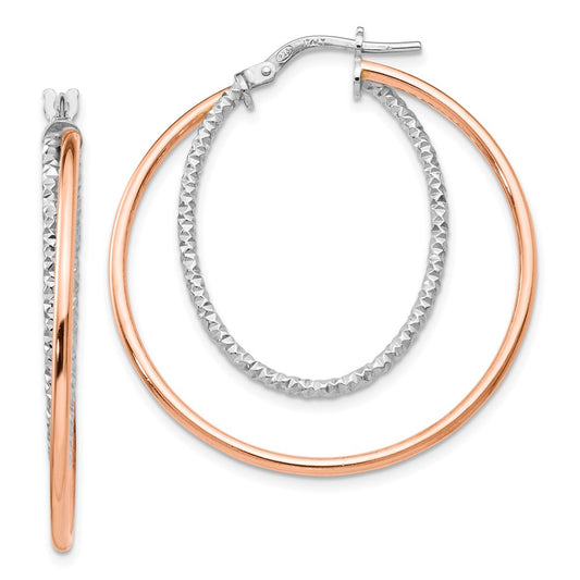 Sterling Silver Rose-tone D/C Hoop Earrings