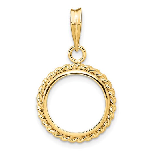 Wideband Distinguished Coin Jewelry 14k Polished with Twisted Wire 14.0mm Prong Coin Bezel Pendant
