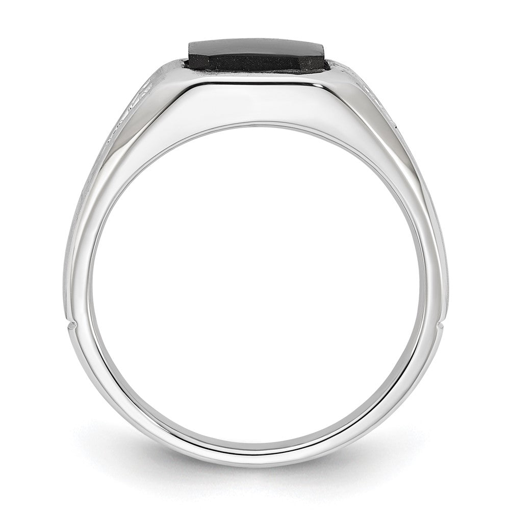 10K White Gold Polished & Brushed 1-9.2X9.2 Onyx & Diamond Ring