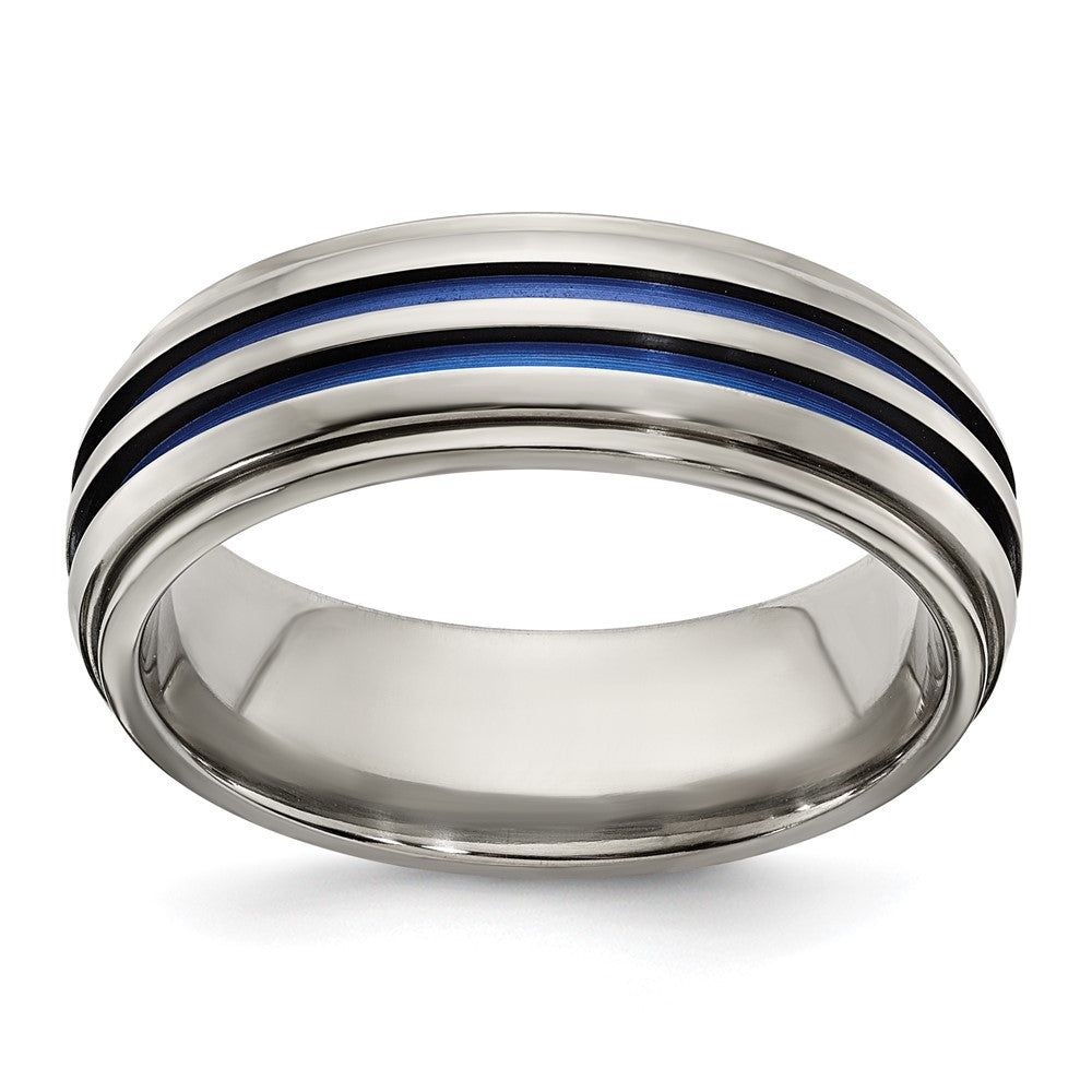 Edward Mirell Titanium Triple Groove Blue Anodized 7mm Band