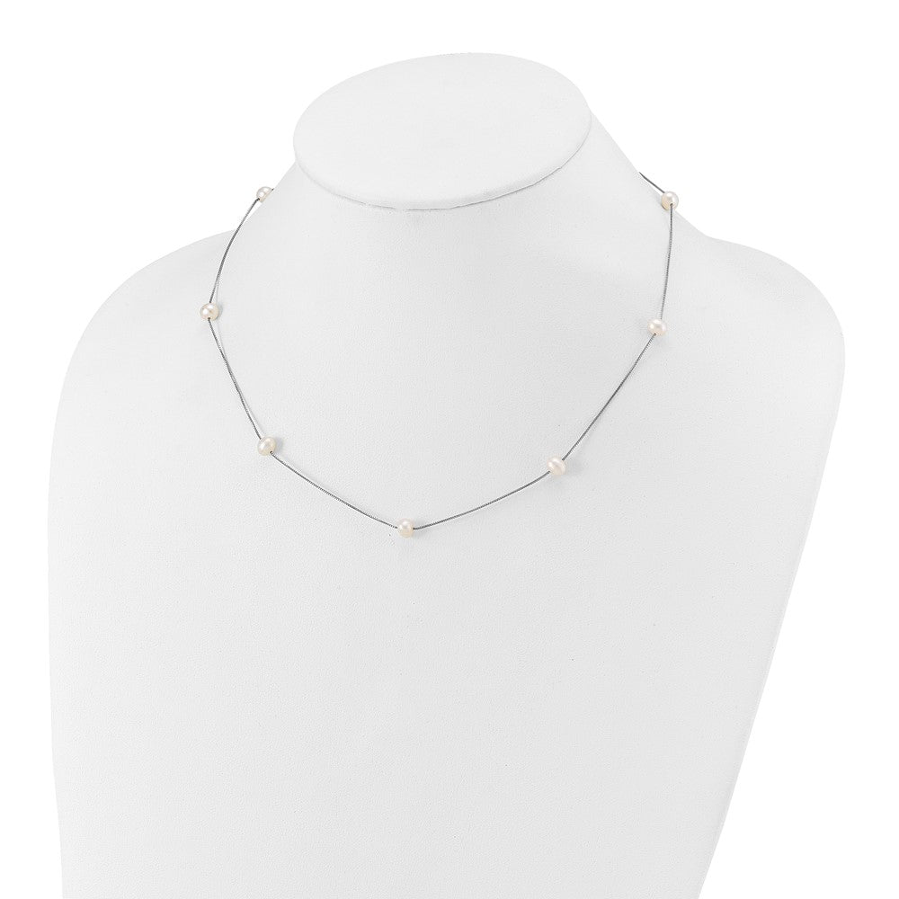 10K White Gold 5-6mm White Round Freshwater Cultured Pearl 9-station 18 inch Necklace