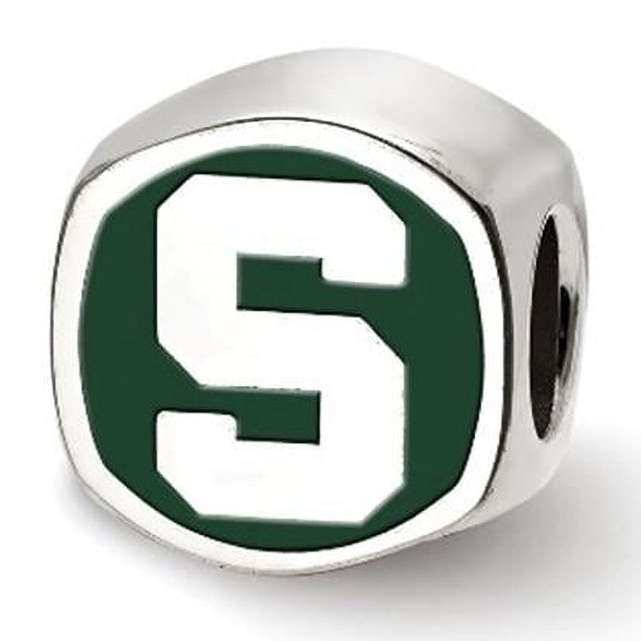 Sterling Silver Michigan State U Cushion Shaped Logo Bead Charm