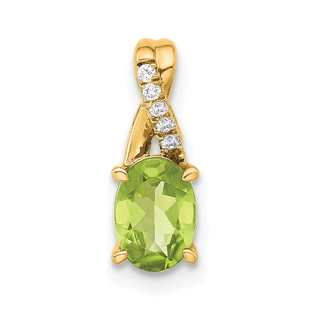 14K Oval Peridot and Diamond Pendant