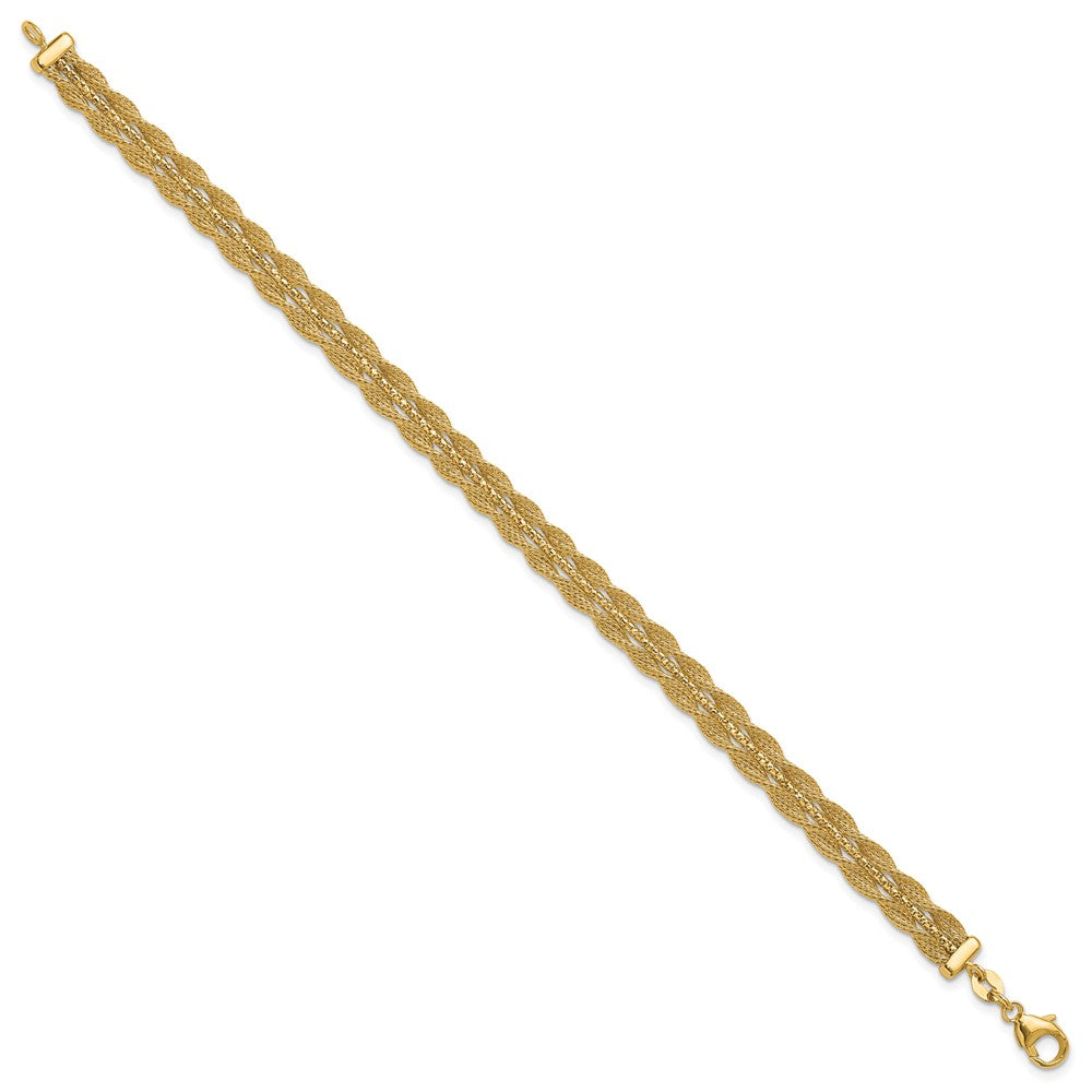 14K Polished/Textured and Diamond-cut Bracelet 7.5  inches