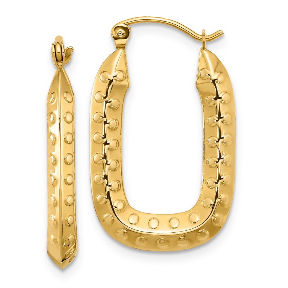 10k Polished and Textured Rectangle  Hoop Earrings